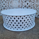 Bristol Hand Carved Indian Solid Wood Round Coffee Table White Wash 90x90x40Cm